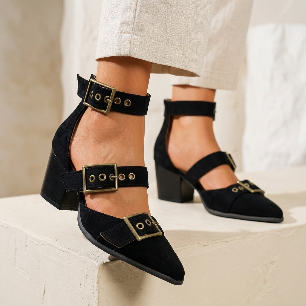 Vivienne | Scarpe in camoscio con tre fibbie