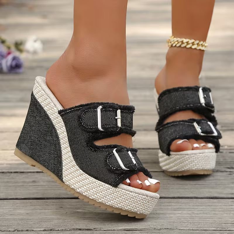 Elara | Zeppe in denim con fibbie