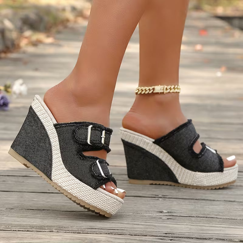 Elara | Zeppe in denim con fibbie