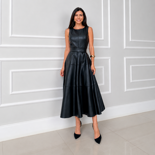 Abito midi in ecopelle