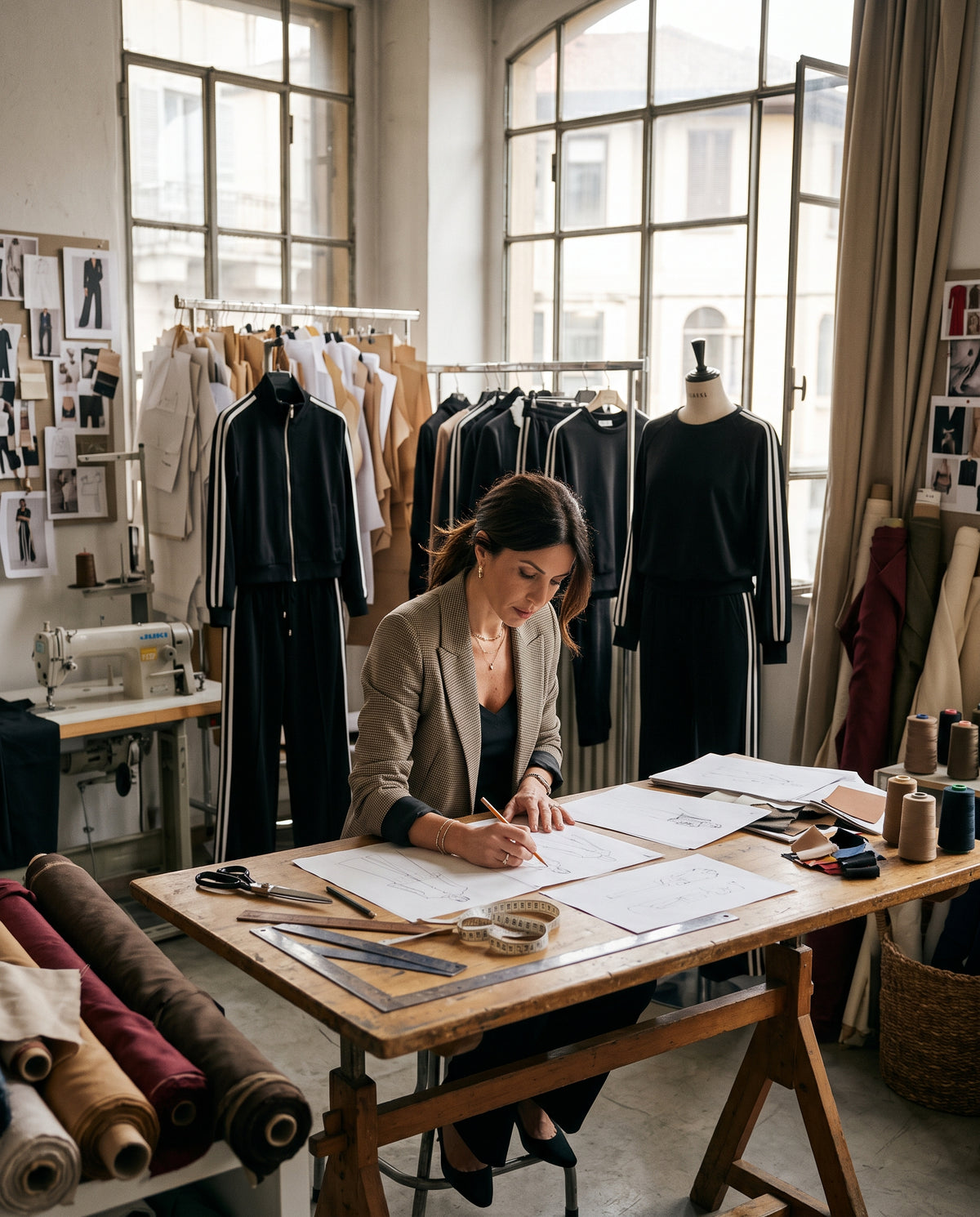 La designer di Lia Conti al lavoro nell'atelier