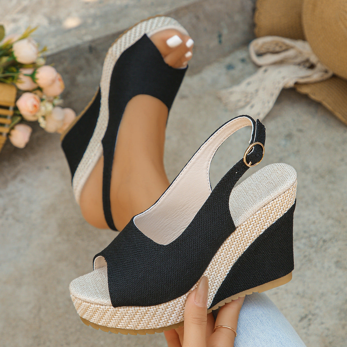 Isabelle | Zeppe slingback in lino