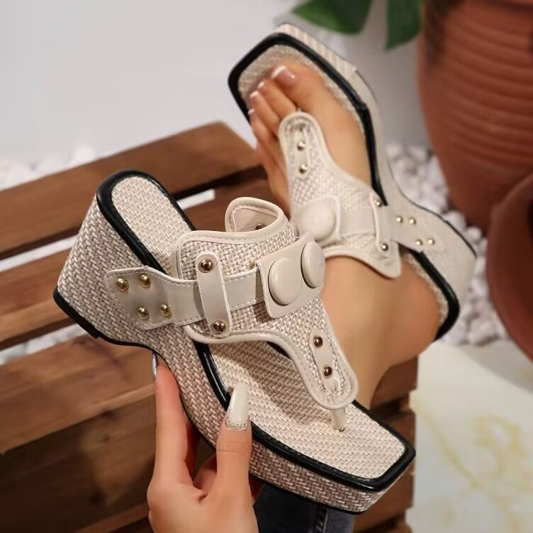 Elena | Zeppe in iuta con bottoni effetto tartaruga