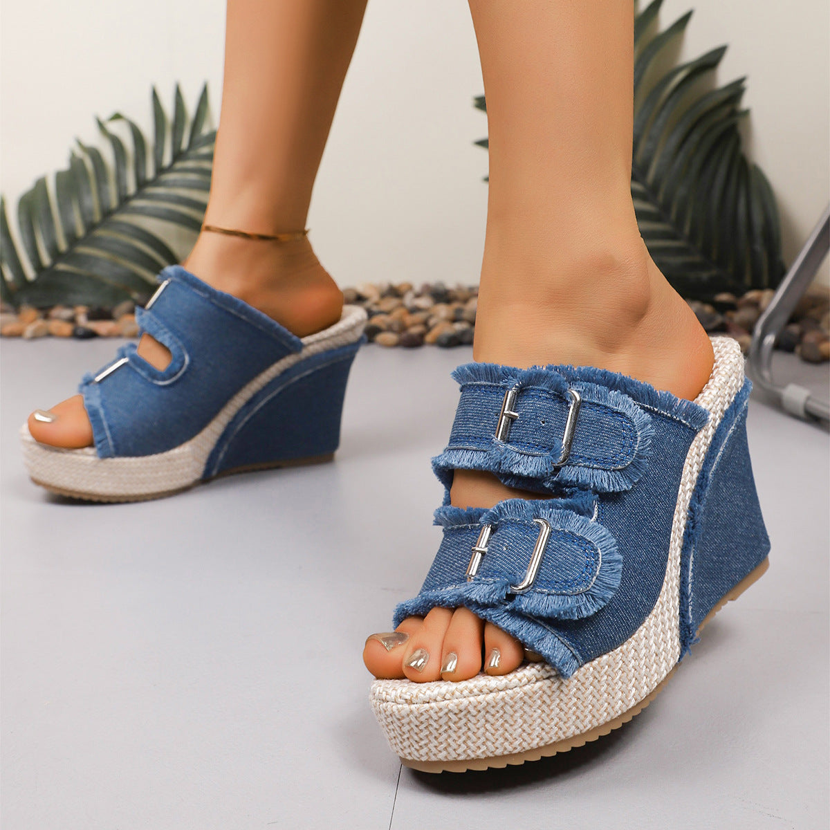 Elara | Zeppe in denim con fibbie