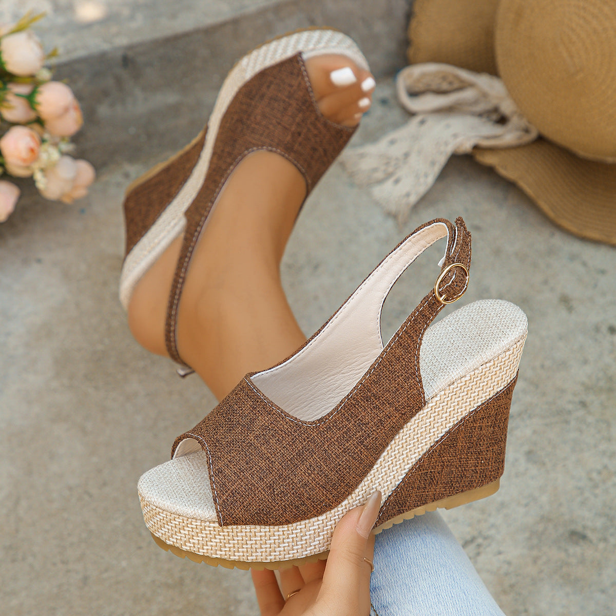 Isabelle | Zeppe slingback in lino