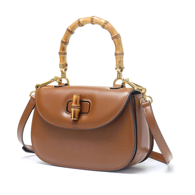 Astor | Borsa in pelle con manico in bambù