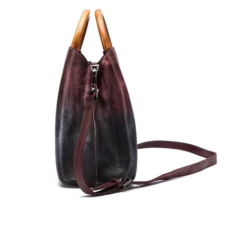 Jemma | Borsa in pelle con manico in legno