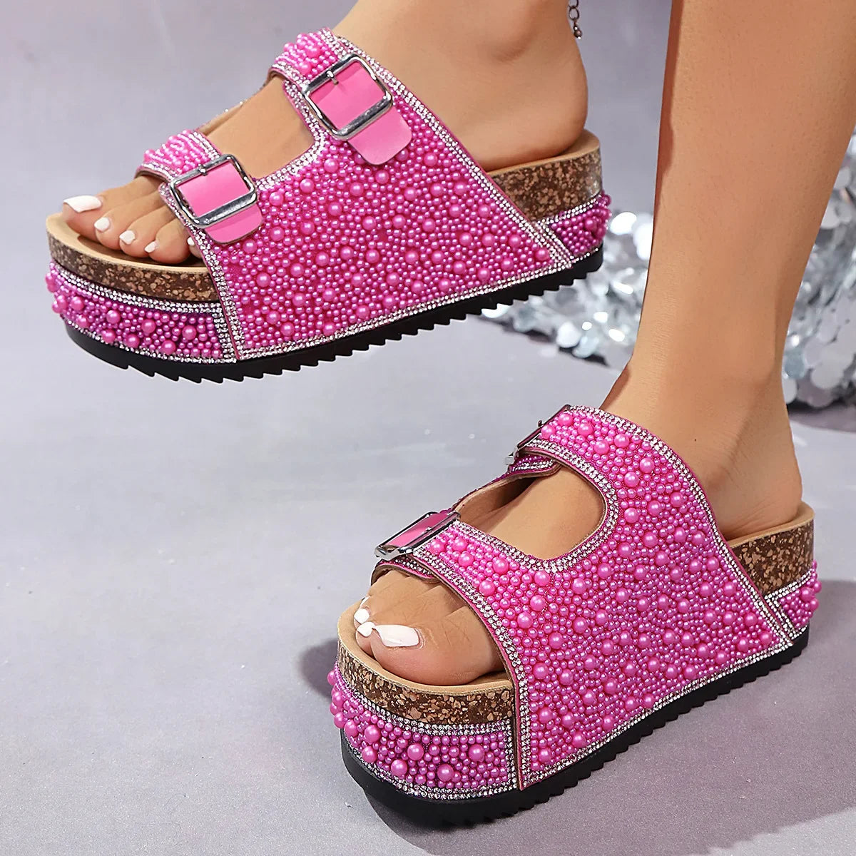 Isabelle | Sandali con plateau e perle