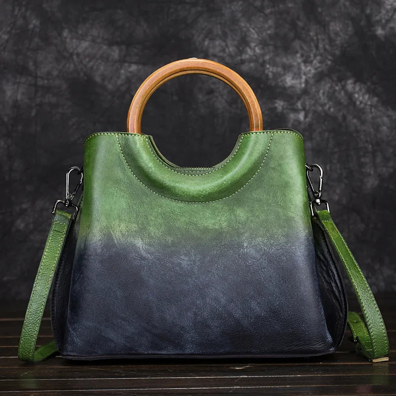 Jemma | Borsa in pelle con manico in legno