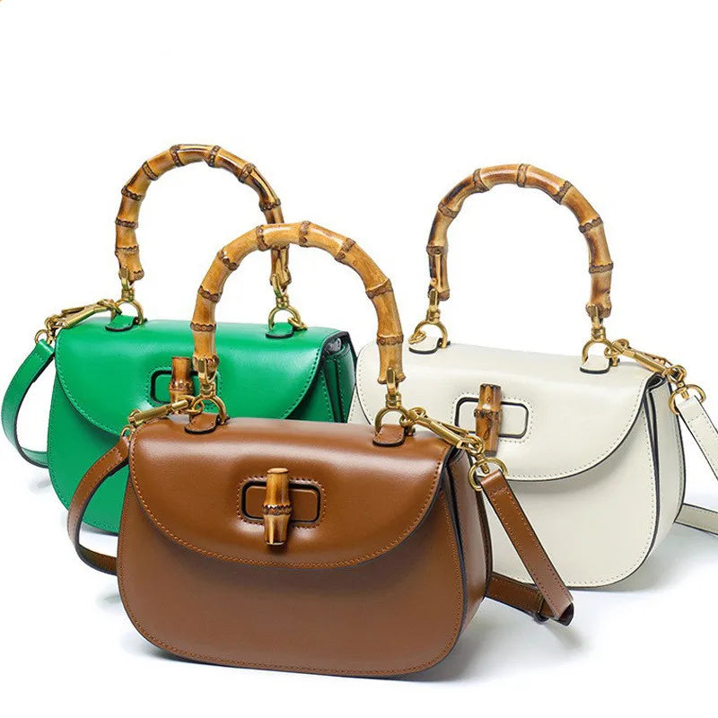Astor | Borsa in pelle con manico in bambù