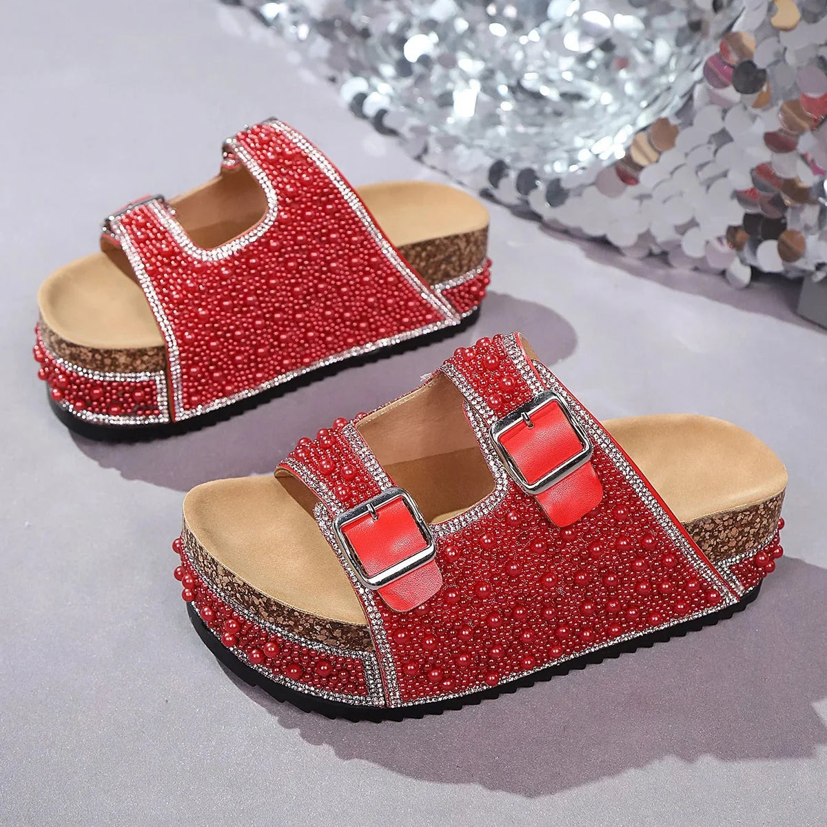 Isabelle | Sandali con plateau e perle