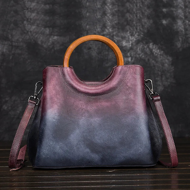 Jemma | Borsa in pelle con manico in legno