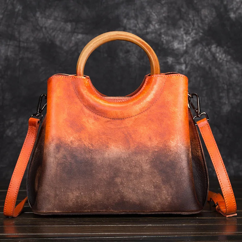 Jemma | Borsa in pelle con manico in legno