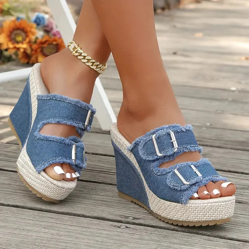 Elara | Zeppe in denim con fibbie