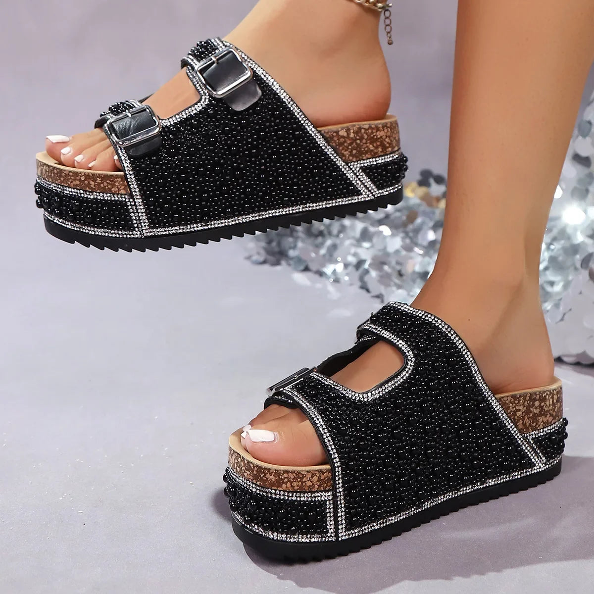 Isabelle | Sandali con plateau e perle