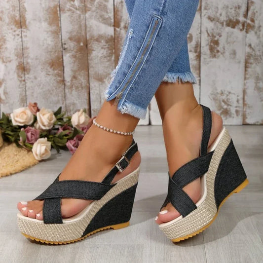 Maya | Sandali in denim con plateau