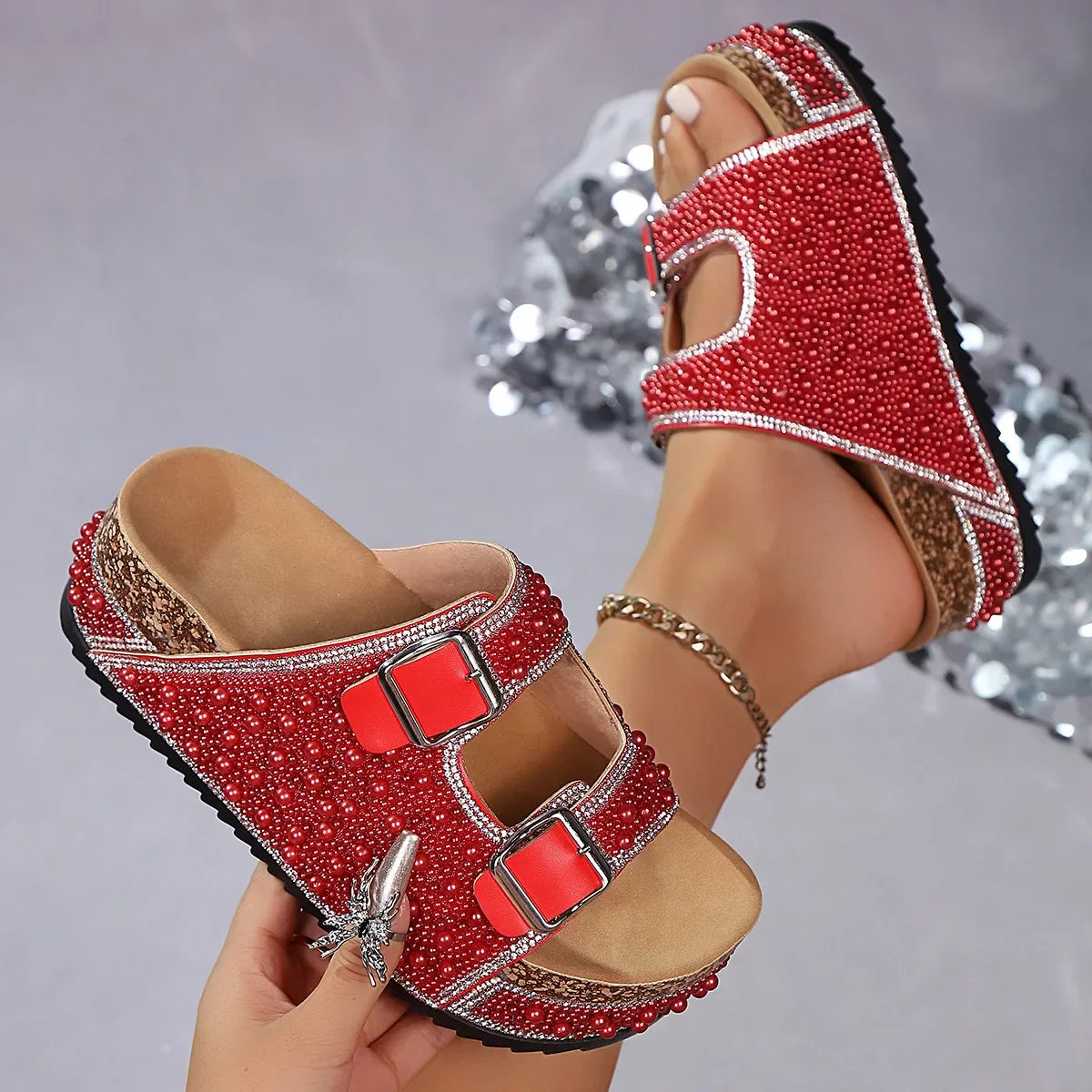 Isabelle | Sandali con plateau e perle