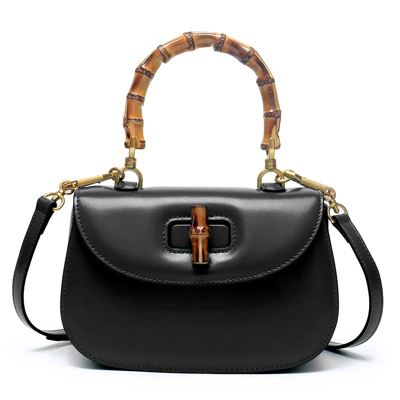 Astor | Borsa in pelle con manico in bambù