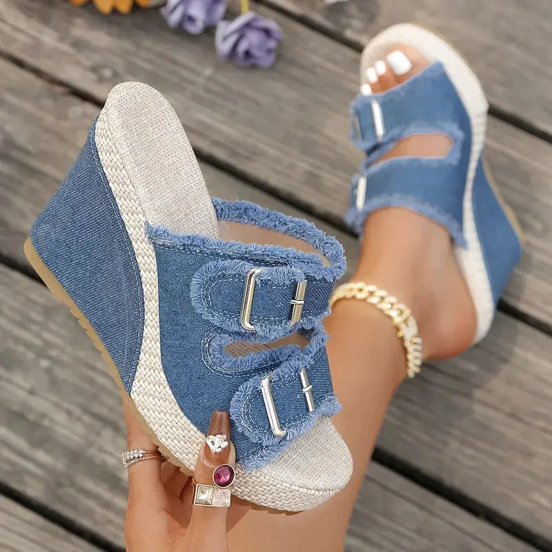 Elara | Zeppe in denim con fibbie
