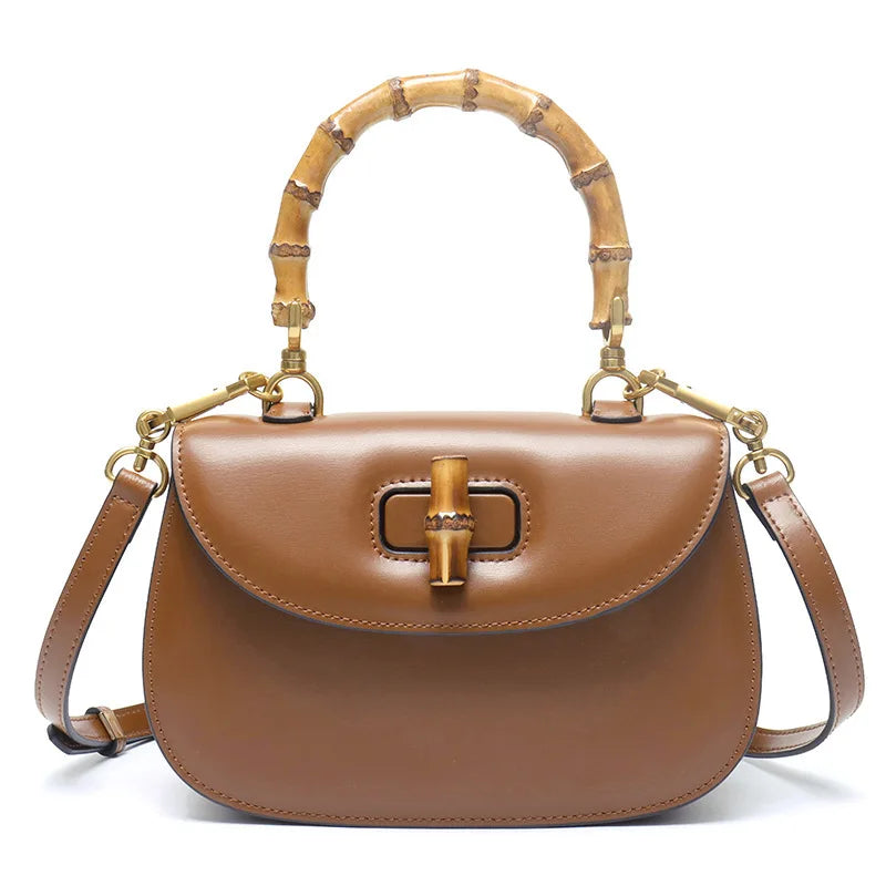 Astor | Borsa in pelle con manico in bambù