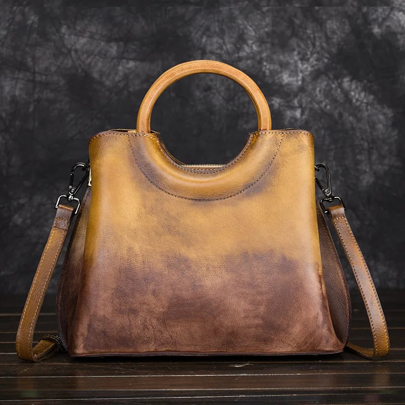 Jemma | Borsa in pelle con manico in legno