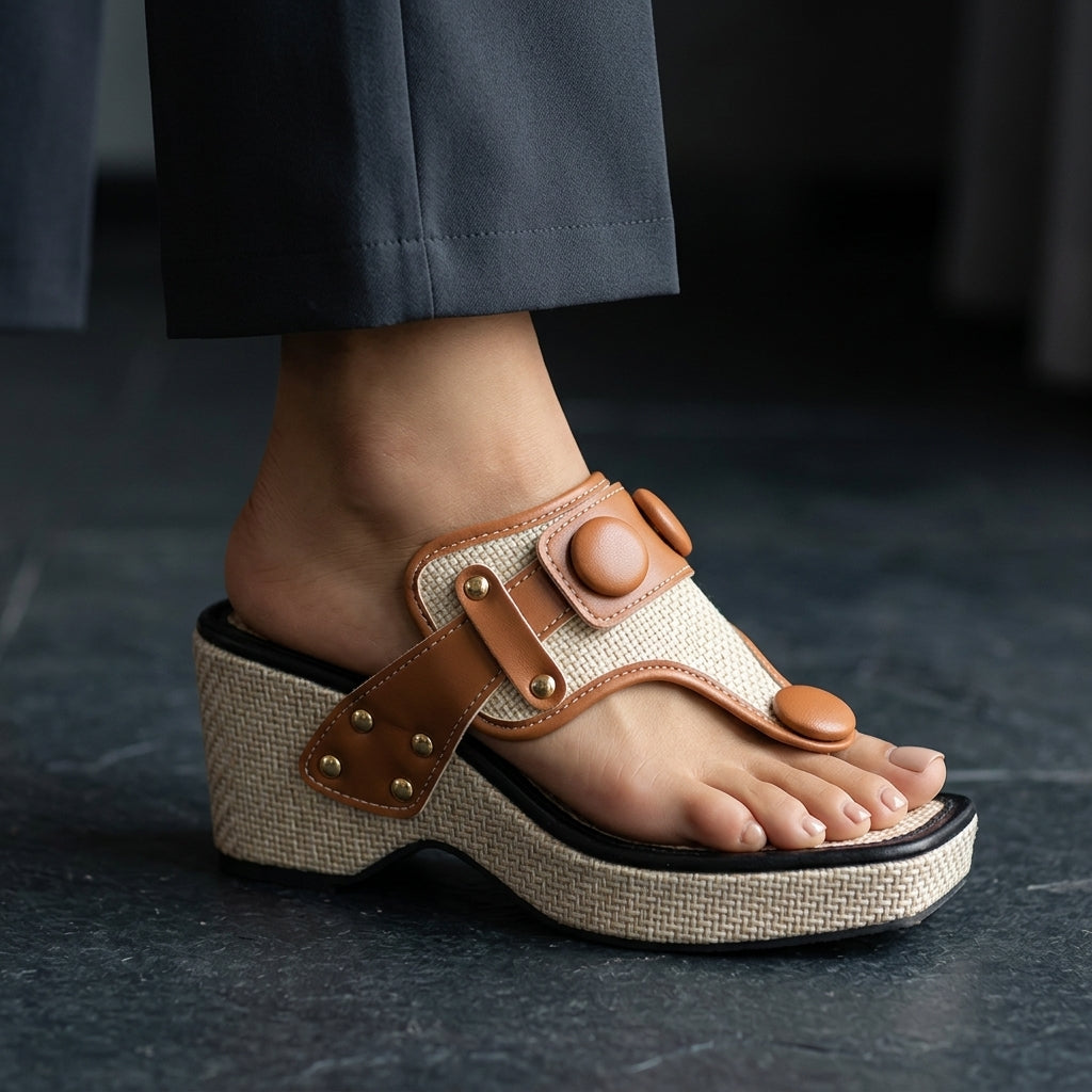 Elena | Zeppe in iuta con bottoni effetto tartaruga