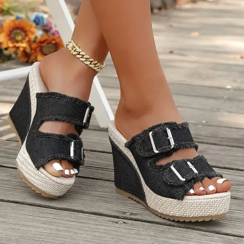 Elara | Zeppe in denim con fibbie