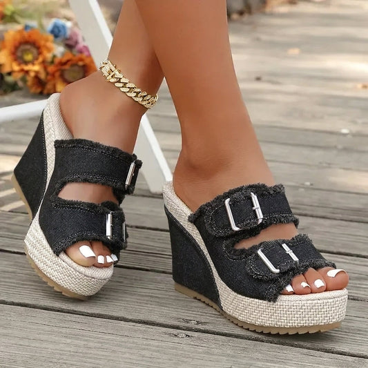 Elara | Zeppe in denim con fibbie