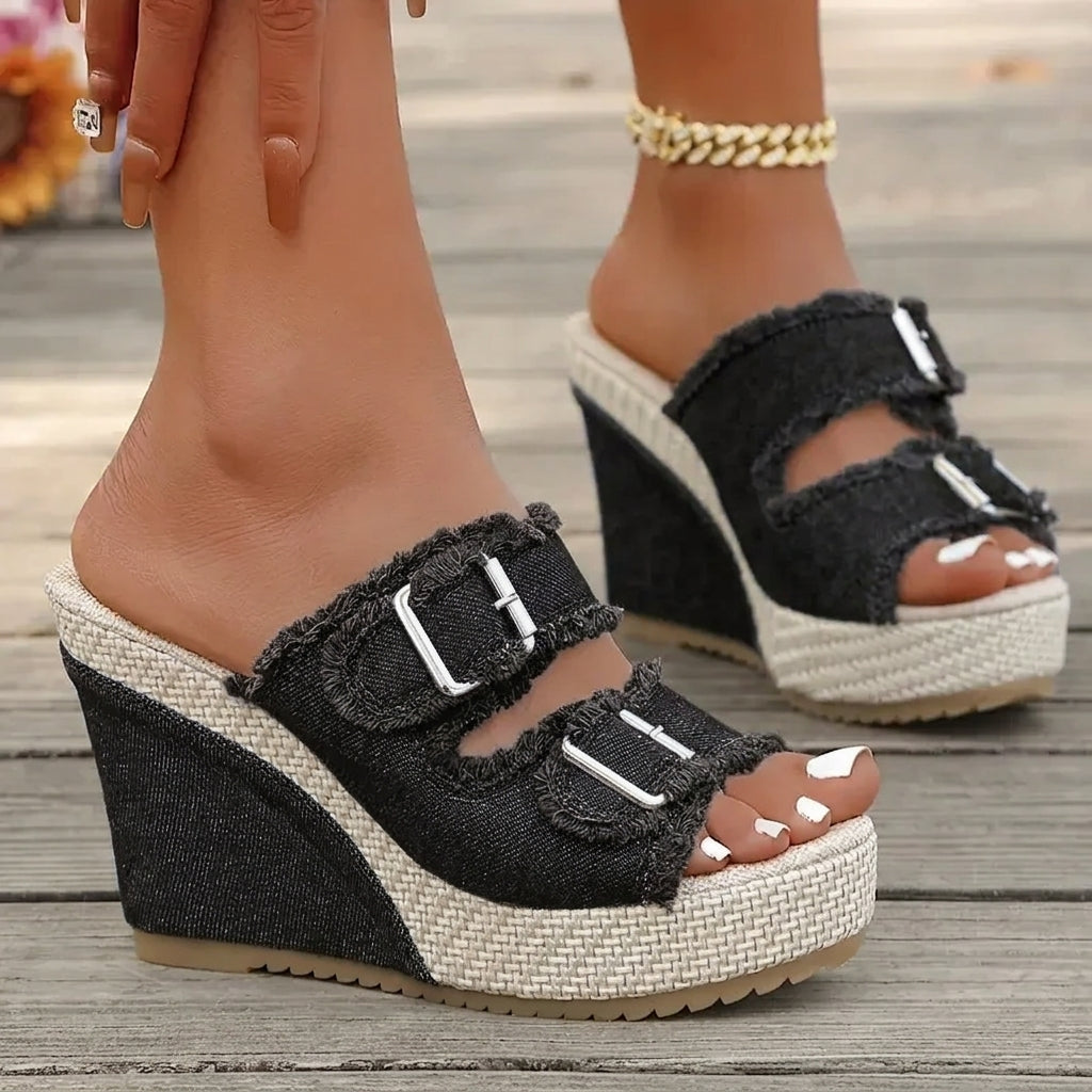 Elara | Zeppe in denim con fibbie