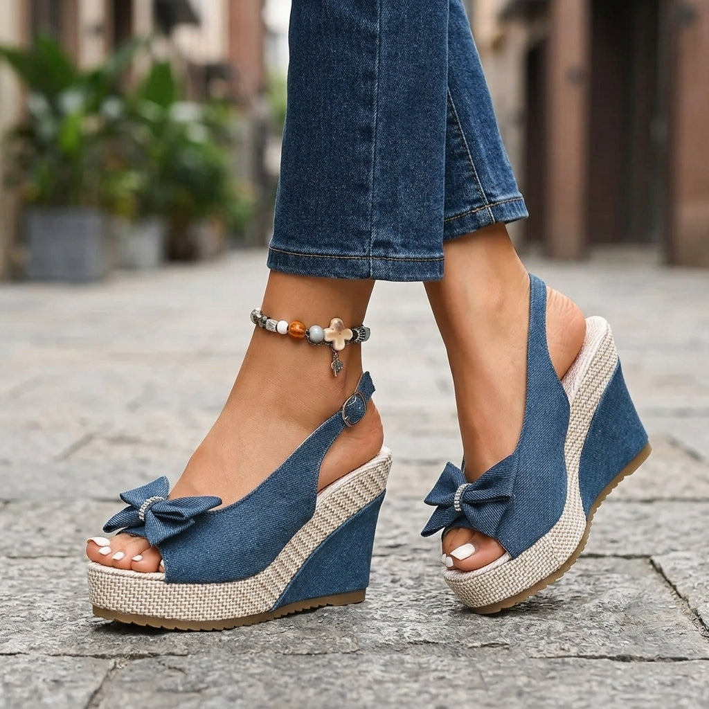 Anna | Zeppe in denim con fiocco di cristalli