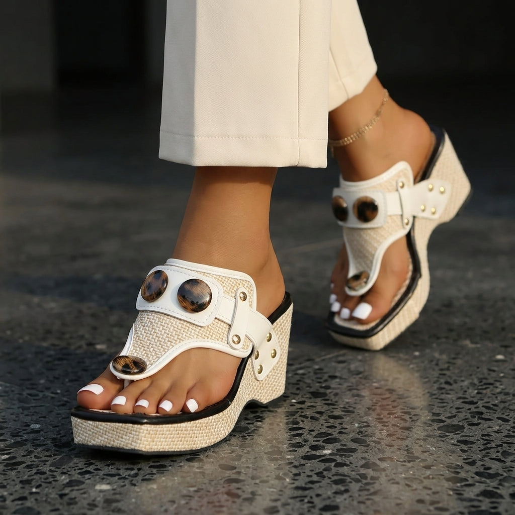 Elena | Zeppe in iuta con bottoni effetto tartaruga