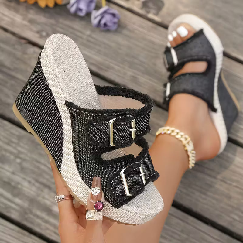 Elara | Zeppe in denim con fibbie